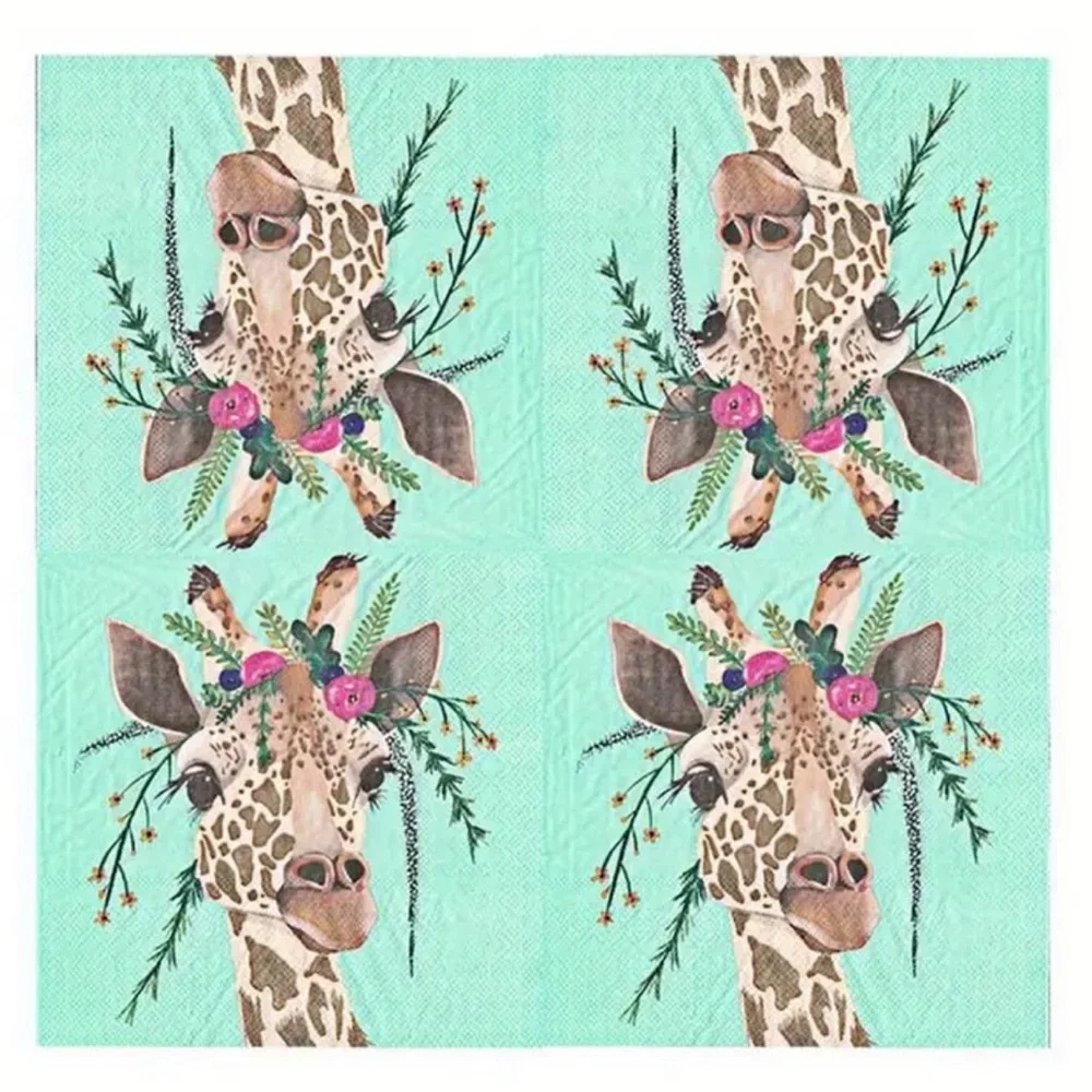 Two (2) Individual Claire Giraffe Cocktail Beverage Size Napkins